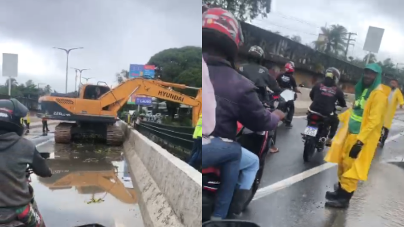 Obra na ponte sobre o Rio Joanes gera engarrafamento em Lauro de Freitas; veja vídeo