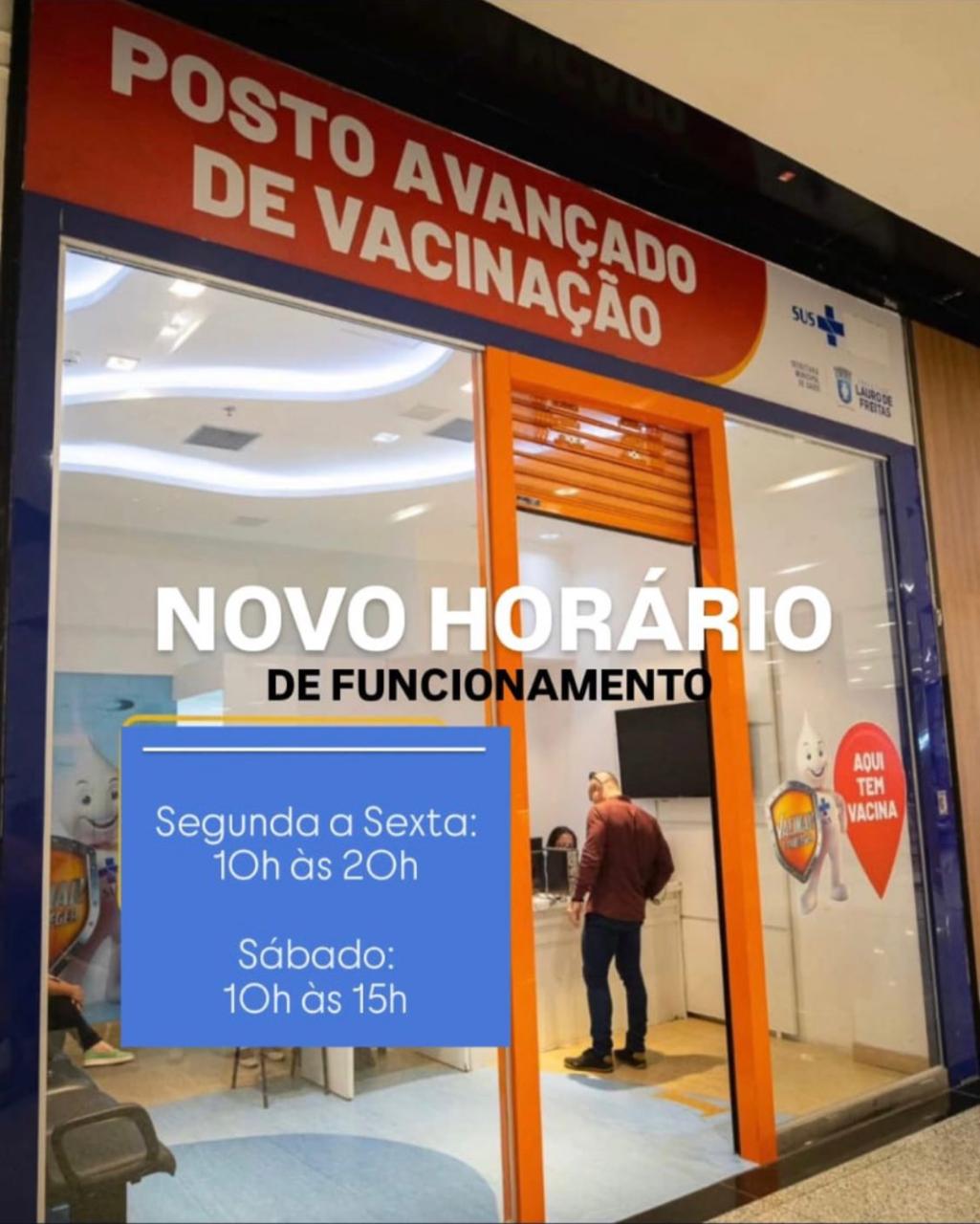 Novo horário de funcionamento do posto de vacinação no Parque Shopping de Lauro de Freitas amplia acesso à população