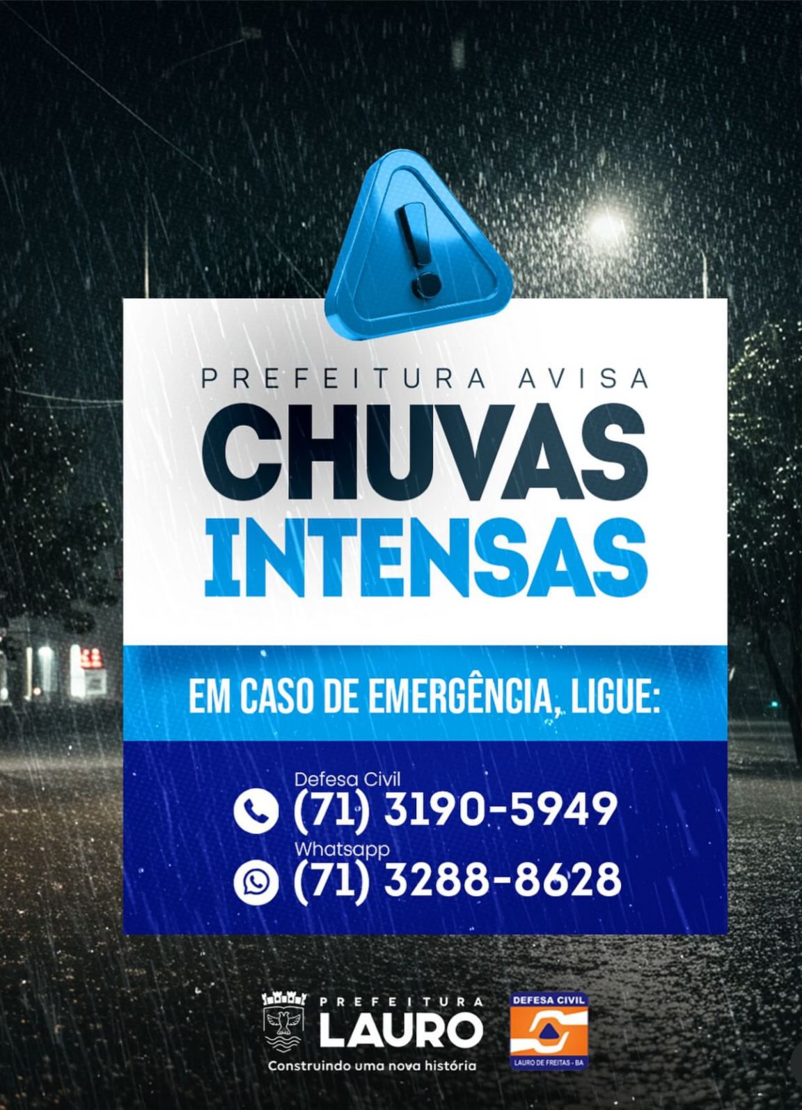 Prefeitura e Defesa Civil seguem em alerta devido às chuvas em Lauro de Freitas