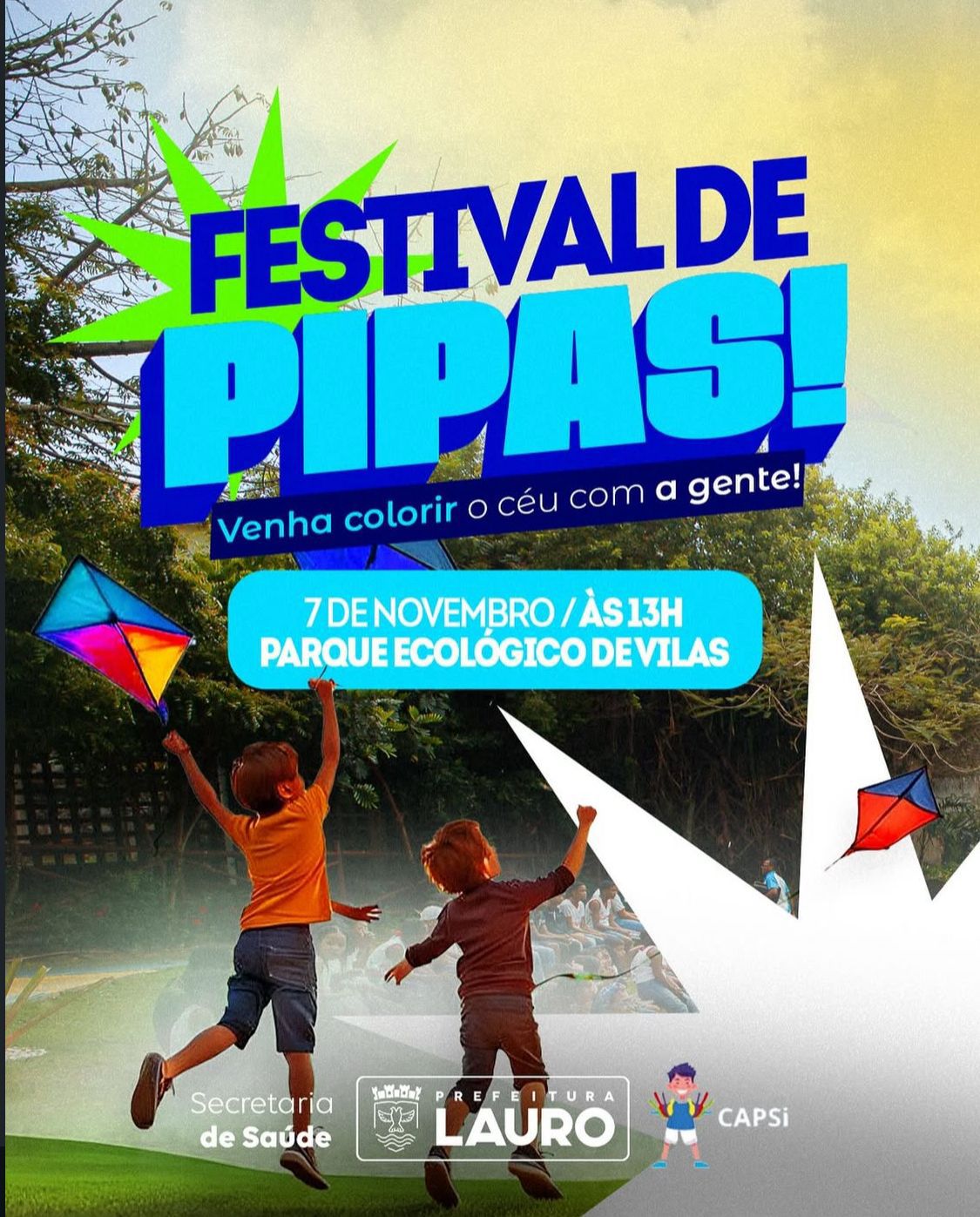 Prefeitura promove Festival de Pipas como atividade terapêutica e de integração no Parque Ecológico